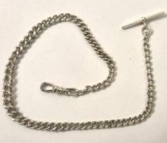 Graduated silver watch chain with 'T' bar and snap c1900  12" - 13 grams 