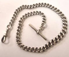 Silver graduated watch chain with 'T' bar and snap c1900  12.5" - 32 grams.