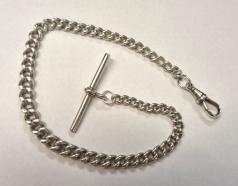 Graduated silver pocket watch chain with 'T' bar and snap c1900  11" - 25 grams.