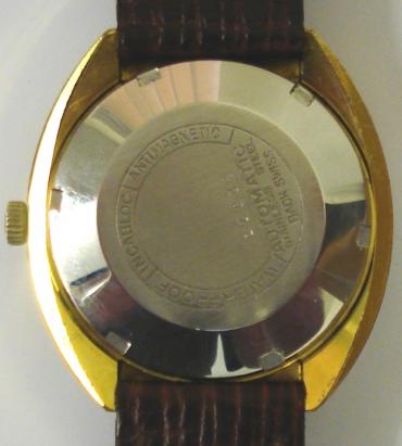 Avia Matic automatic wrist watch in gold plated case with stainless steel back, on a dark brown leather strap with gilt buckle. Brushed silvered dial with gilt square block hour markers with matching gilt hands and sweep seconds with a date display at 3 o/c. Swiss made ETA DH 2472 25 jewel incabloc movement with screw down case back, numbered #15039.