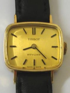 Ladies Tissot Stylist manual wind wrist watch on black leather strap