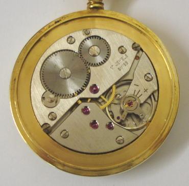 Swiss Rodania gold plated pocket watch with top wind and time change. White painted dial with black arabic hours and black hands with subsidiary seconds dial and red outer 24 hour track. 17 jewel jewelled lever Unitas 6497 movement with lightly engraved case back.