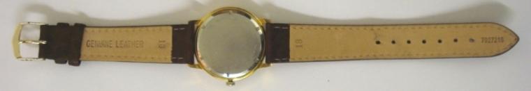 Swiss Avia Olympic manual wind wrist watch in a gold plated case with stainless steel back, on a brown leather strap with gilt buckle. Silvered dial with gilt baton hour markers and matching gilt hands with sweep seconds hand and date display at 3 o/c. Signed 17 jewel Avia King AS1703 movement with screw on case back numbered #5811 & 6118.