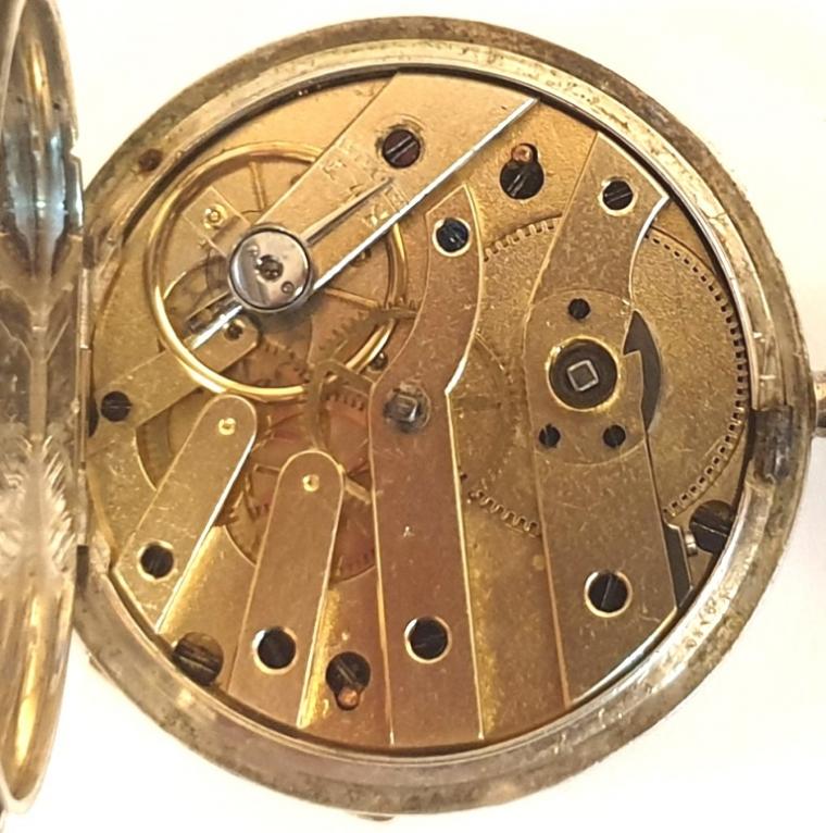 Small Swiss silver cased pocket watch maker unknown late C19th. Key wind and time change with a white enamel dial and black Roman hours with black hands. Unsigned Swiss cylinder split bar movement with case stamped 'Fine Silver' and 'CB' and numbered #28638.