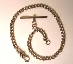New silver plated pocket watch chain with 't' bar and snap