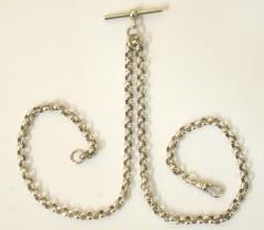 Silver double albert chain  't' bar, snap & jump ring  18" - 16 grams